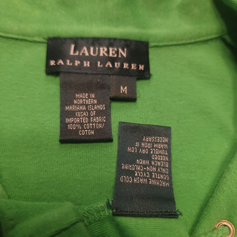 Lauren Ralph Lauren Womens M  Polo Shirt Green Lace Up Nautical Preppy - Picture 4 of 8